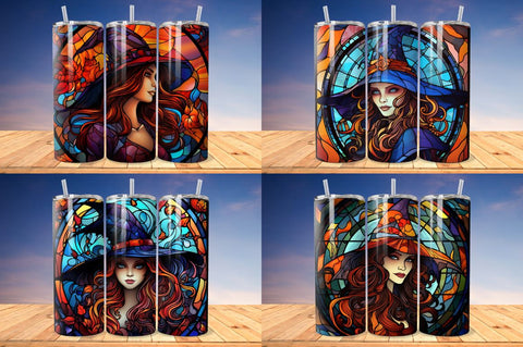 Stained Glass Halloween Woman Witch Hat Tumbler Bundle Sublimation Regulrcrative 