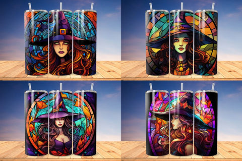 Stained Glass Halloween Woman Witch Hat Tumbler Bundle Sublimation Regulrcrative 