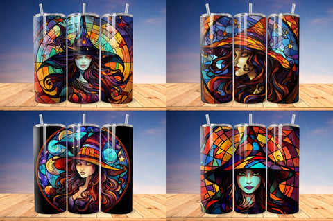 Stained Glass Halloween Woman Witch Hat Tumbler Bundle Sublimation Regulrcrative 