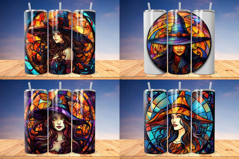 Stained Glass Halloween Woman Witch Hat Tumbler Bundle Sublimation Regulrcrative 