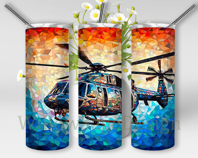 Stained Glass Helicopter 20oz Skinny Tumbler Png, Aircraft Tumbler, Helicopter Tumbler Wrap Png, US Army Veteran Png, Military Gift Veteran Png Sublimation WillowSageDesign 