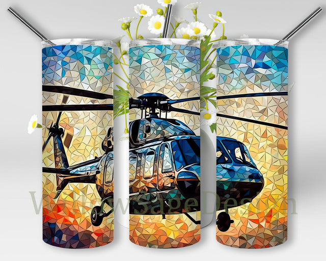 Stained Glass Helicopter 20oz Skinny Tumbler Png, Aircraft Tumbler, Helicopter Tumbler Wrap Png, US Army Veteran Png, Military Gift Veteran Png Sublimation WillowSageDesign 