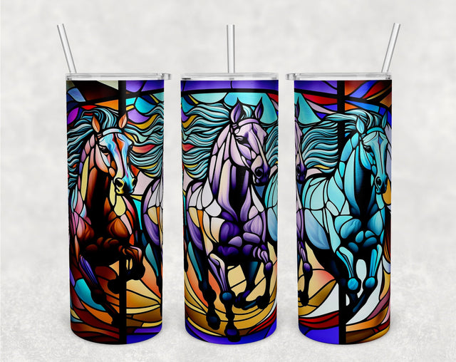 Stained Glass Horses Tumbler Wrap, Horse Tumbler Sublimation Design, 20 oz Skinny Tumbler PNG Sublimation HappyDesignStudio 