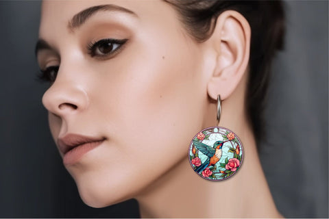 Stained Glass Hummingbird Earrings Sublimation Bundle Sublimation OrangeBrushStudio 