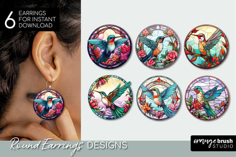 Stained Glass Hummingbird Earrings Sublimation Bundle Sublimation OrangeBrushStudio 