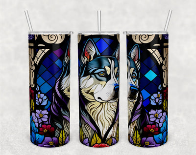 Stained Glass Husky Tumbler Wrap, Husky Tumbler Sublimation Design, 20 oz Skinny Tumbler PNG Sublimation HappyDesignStudio 