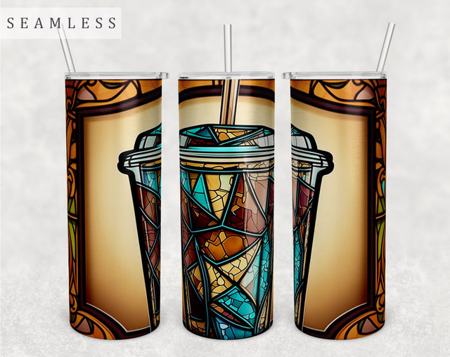 Stained Glass Iced Coffee Cup Tumbler Wrap, 20 Oz Skinny Tumbler Iced Coffee Sublimation Design, Seamless Iced Coffee Tumbler PNG Sublimation HappyDesignStudio 