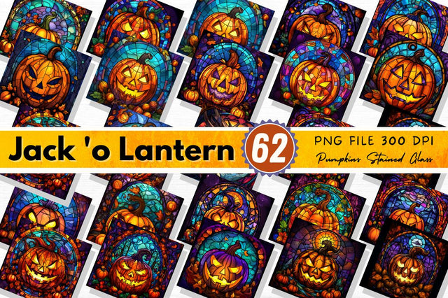 Stained Glass Jack 'o Lantern Pumpkins Backgrounds Bundle Sublimation Regulrcrative 