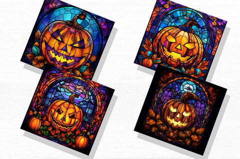 Stained Glass Jack 'o Lantern Pumpkins Backgrounds Bundle Sublimation Regulrcrative 