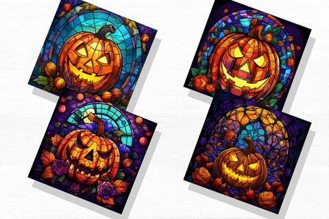 Stained Glass Jack 'o Lantern Pumpkins Backgrounds Bundle Sublimation Regulrcrative 