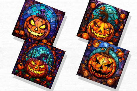 Stained Glass Jack 'o Lantern Pumpkins Backgrounds Bundle Sublimation Regulrcrative 