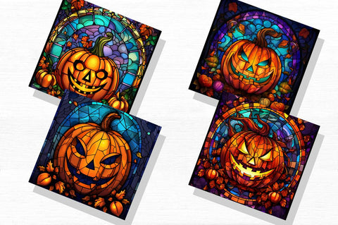 Stained Glass Jack 'o Lantern Pumpkins Backgrounds Bundle Sublimation Regulrcrative 