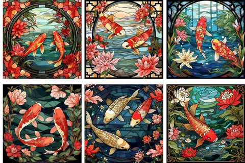 Stained Glass Japanese Koi Pond bundle Sublimation Regulrcrative 