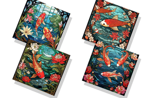 Stained Glass Japanese Koi Pond bundle Sublimation Regulrcrative 