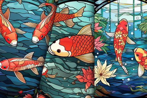 Stained Glass Japanese Koi Pond bundle Sublimation Regulrcrative 