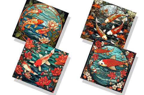 Stained Glass Japanese Koi Pond bundle Sublimation Regulrcrative 