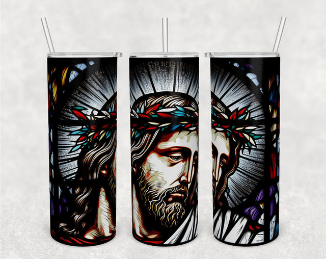 Stained Glass Jesus Christ Tumbler Wrap, Jesus Christ With Crown of Thorns Tumbler Sublimation Design, 20 oz Skinny Tumbler PNG Sublimation HappyDesignStudio 