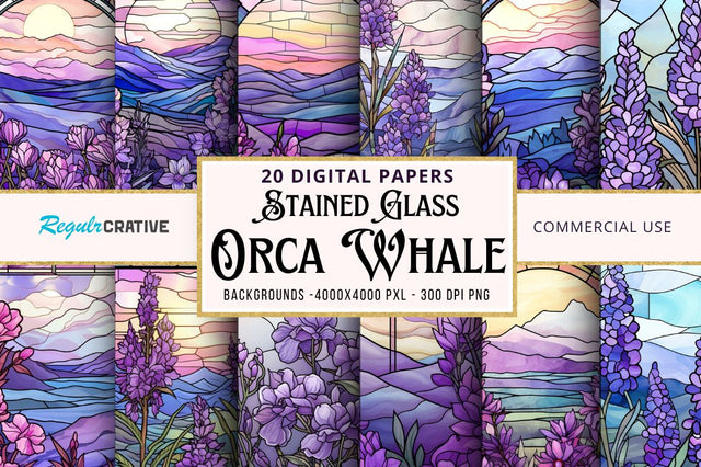 Stained Glass Lavender Flower Field Sublimation Regulrcrative 