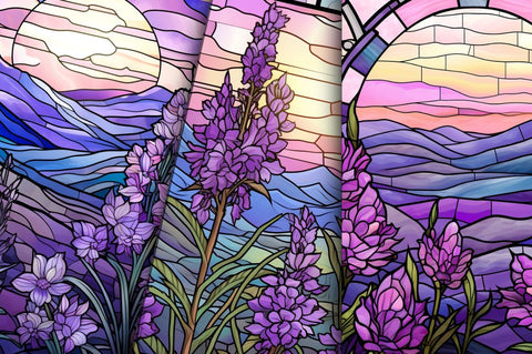 Stained Glass Lavender Flower Field Sublimation Regulrcrative 