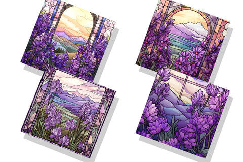 Stained Glass Lavender Flower Field Sublimation Regulrcrative 