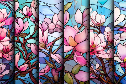 Stained Glass Magnolias Background Bundle SVG Regulrcrative 