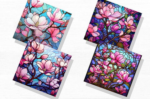 Stained Glass Magnolias Background Bundle SVG Regulrcrative 
