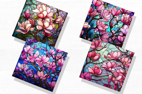 Stained Glass Magnolias Background Bundle SVG Regulrcrative 
