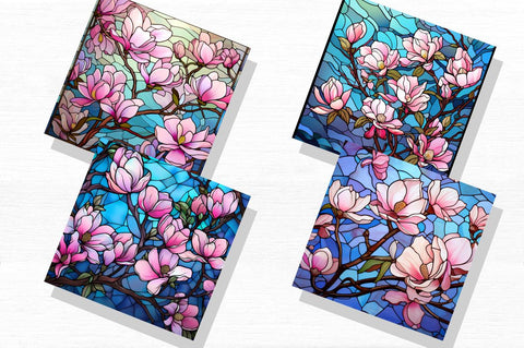 Stained Glass Magnolias Background Bundle SVG Regulrcrative 