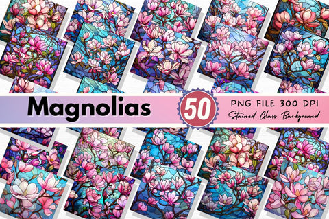 Stained Glass Magnolias Background Bundle SVG Regulrcrative 