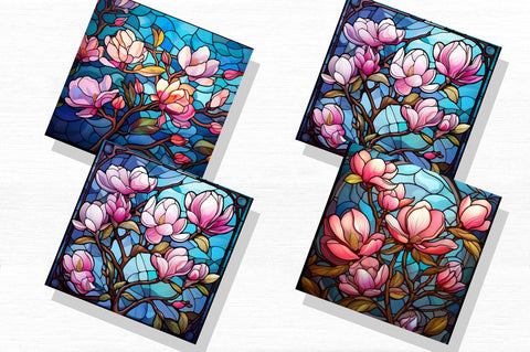 Stained Glass Magnolias Background Bundle SVG Regulrcrative 