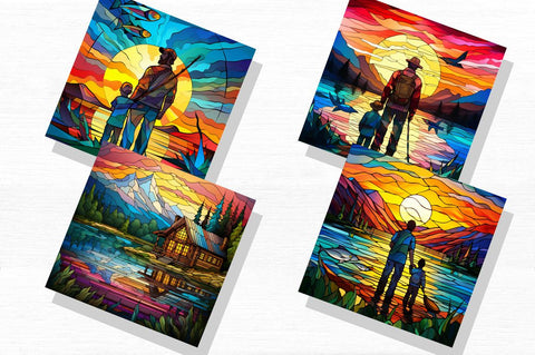 Stained Glass Man Fishing Father's Day Bundle Sublimation Regulrcrative 