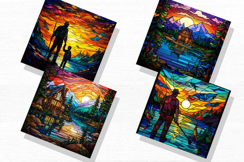 Stained Glass Man Fishing Father's Day Bundle Sublimation Regulrcrative 