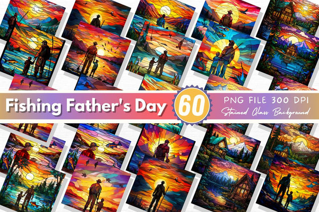 Stained Glass Man Fishing Father's Day Bundle Sublimation Regulrcrative 