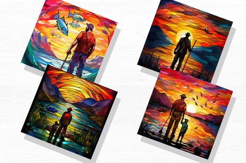Stained Glass Man Fishing Father's Day Bundle Sublimation Regulrcrative 