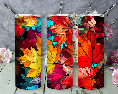 Stained Glass Maple Leaf 20oz Skinny Tumbler Png, Canadian Maple Leaf Tumbler, Canadian Flag Stained Glass, Maple Leaf Flag, Nature Autumn Tumbler Sublimation DesignSVG 