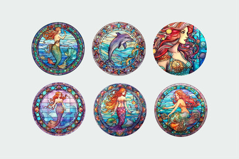 Stained Glass Mermaid Round Earrings Bundle for Sublimation Sublimation OrangeBrushStudio 