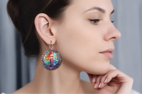 Stained Glass Mermaid Round Earrings Bundle for Sublimation Sublimation OrangeBrushStudio 