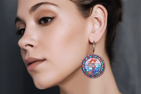 Stained Glass Mermaid Round Earrings Bundle for Sublimation Sublimation OrangeBrushStudio 