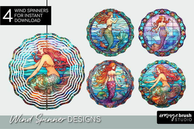 Stained Glass Mermaid Wind Spinner Sublimation Bundle Sublimation OrangeBrushStudio 