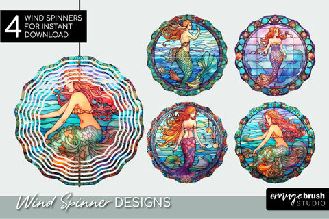 Stained Glass Mermaid Wind Spinner Sublimation Bundle Sublimation OrangeBrushStudio 