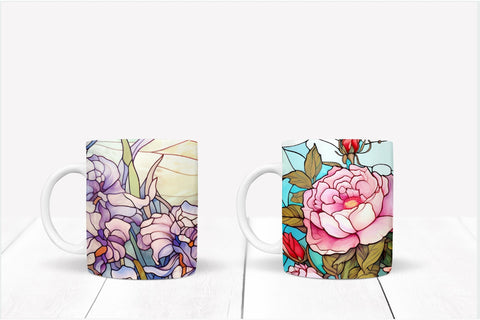 Stained Glass Mug Wrap Sublimation Flowers And Butterfly Sublimation OrangeBrushStudio 