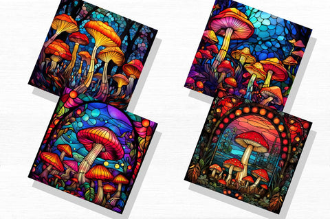 Stained Glass Mushrooms Backgrounds Bundle Sublimation Regulrcrative 