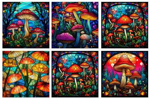 Stained Glass Mushrooms Backgrounds Bundle Sublimation Regulrcrative 
