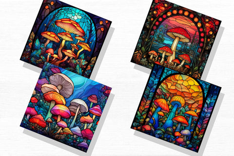 Stained Glass Mushrooms Backgrounds Bundle Sublimation Regulrcrative 