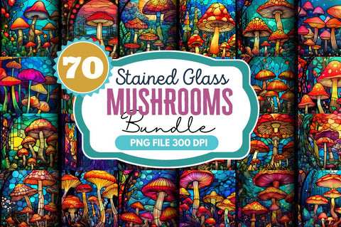 Stained Glass Mushrooms Backgrounds Bundle Sublimation Regulrcrative 