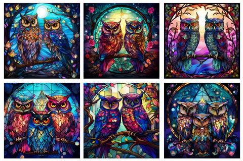 Stained Glass Mystical Owls Cool Clipart Bundle Sublimation Regulrcrative 