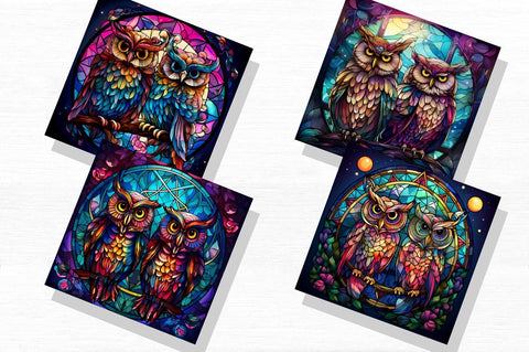 Stained Glass Mystical Owls Cool Clipart Bundle Sublimation Regulrcrative 