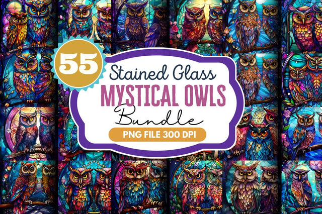 Stained Glass Mystical Owls Cool Clipart Bundle Sublimation Regulrcrative 