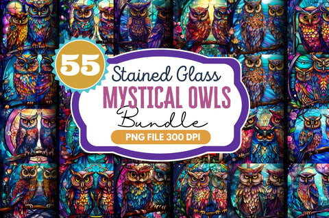 Stained Glass Mystical Owls Cool Clipart Bundle Sublimation Regulrcrative 