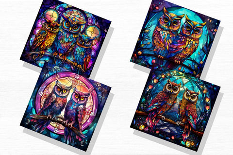Stained Glass Mystical Owls Cool Clipart Bundle Sublimation Regulrcrative 